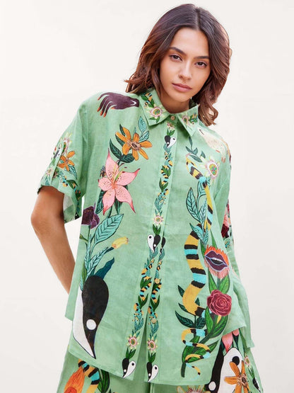 CONJUNTO CAMISA Y SHORT ESTAMPADO TROPICAL - Veska 