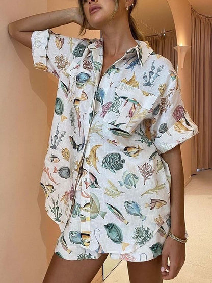 CONJUNTO CAMISERO ESTAMPADO MARINO - Veska 