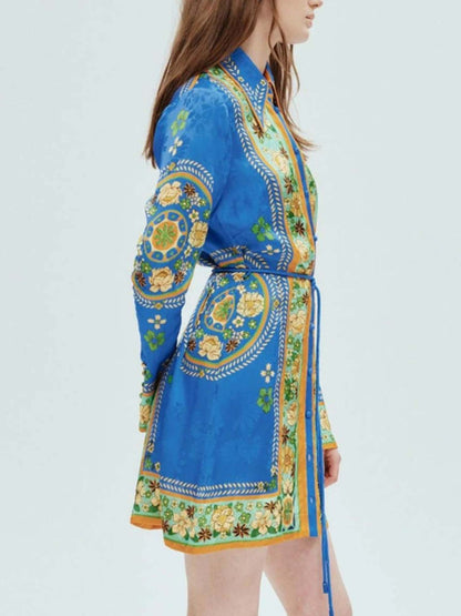 MINI VESTIDO BOHEMIO CON CINTURÓN - Veska 