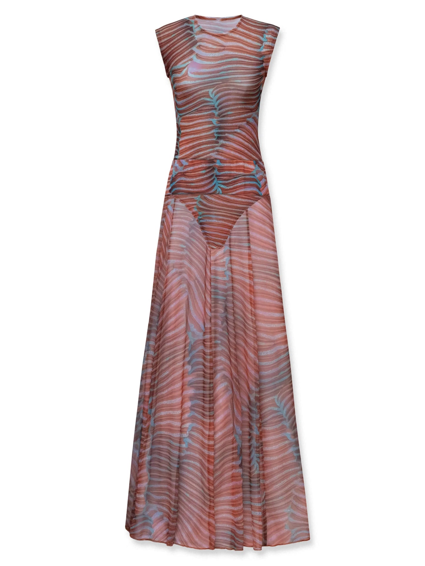 Ripple Glow Mesh Bodysuit Skirt Set - Veska 