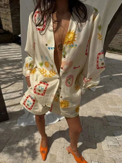 CONJUNTO CAMISERO ESTAMPADO CON SHORT - Veska 
