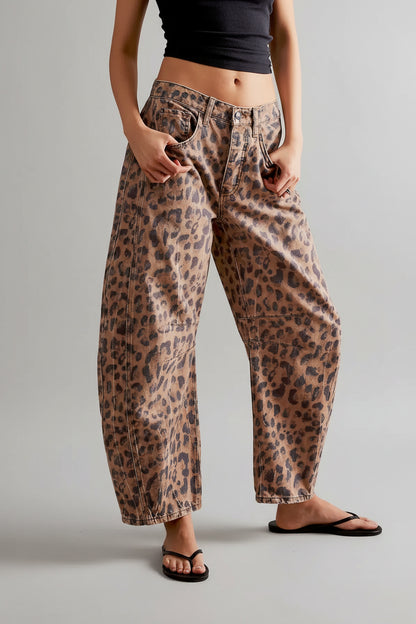 Leopard Print Barrel Jeans - Veska 