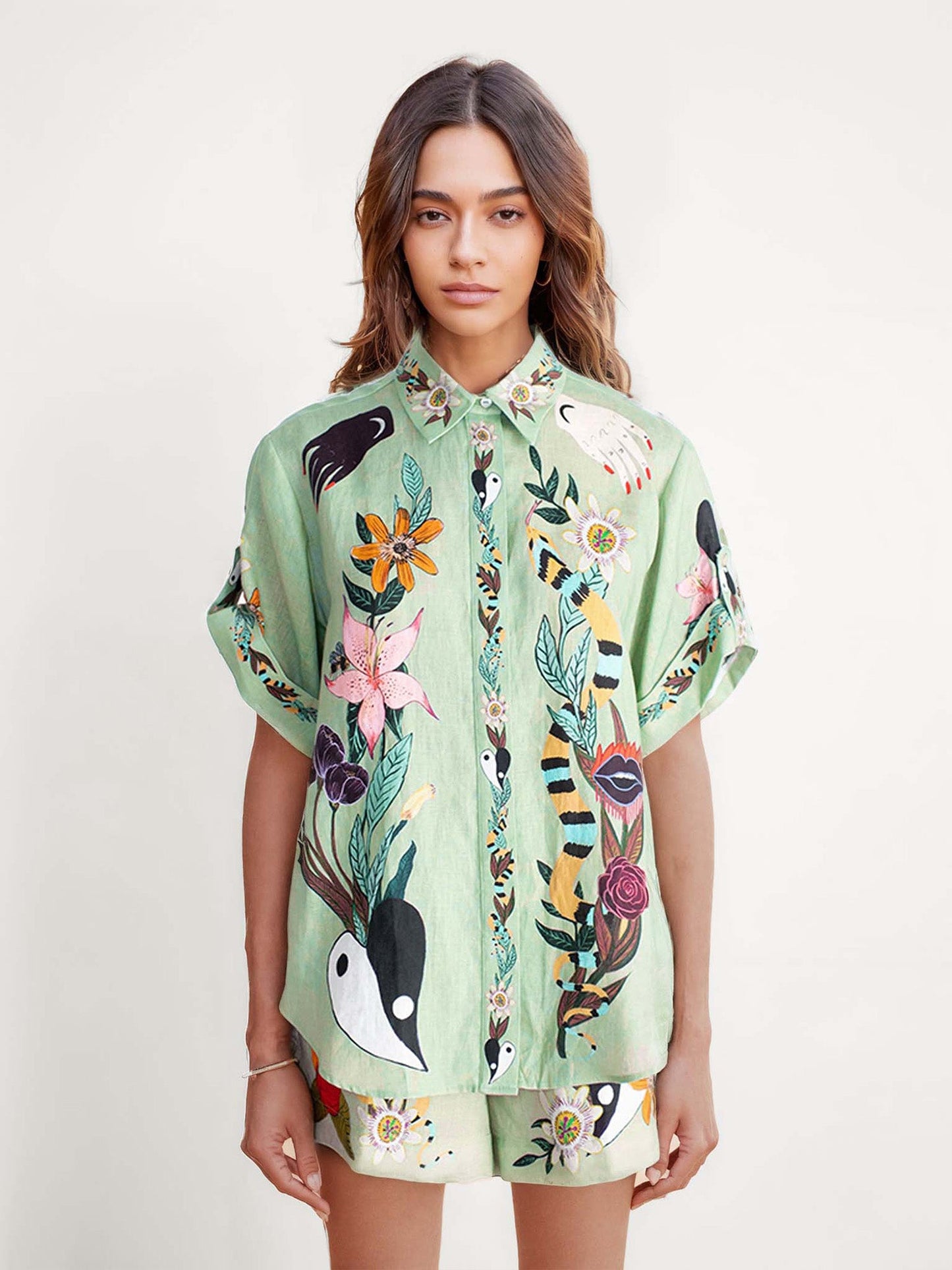 CONJUNTO CAMISA Y SHORT ESTAMPADO TROPICAL - Veska 