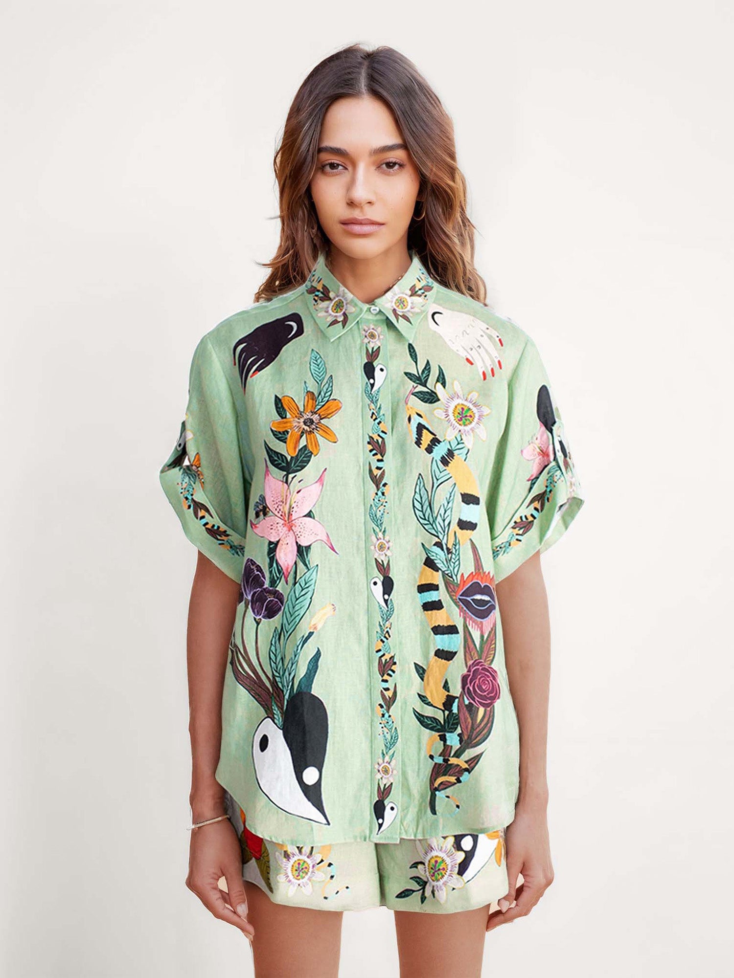 CONJUNTO CAMISA Y SHORT ESTAMPADO TROPICAL - Veska 