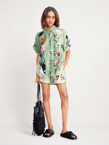 CONJUNTO CAMISA Y SHORT ESTAMPADO TROPICAL - Veska 