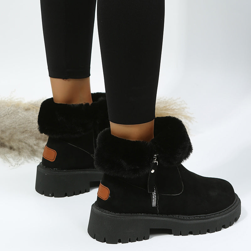 Thick Plush Snow Boots Women Faux Suede Non-slip Winter Shoes - Veska 