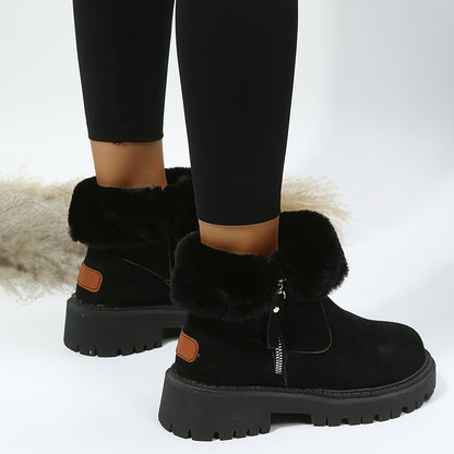 Thick Plush Snow Boots Women Faux Suede Non-slip Winter Shoes - Veska 