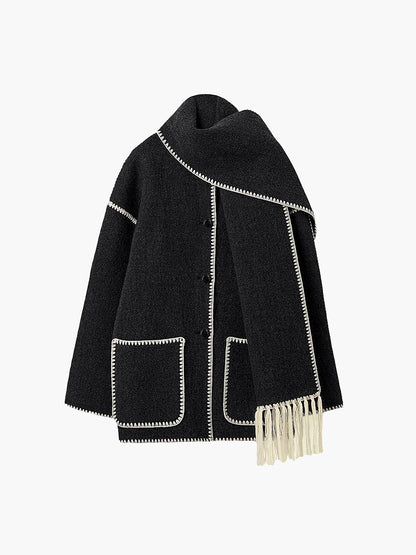CHAQUETA CON RIBETES Y BUFANDA A JUEGO - Veska 