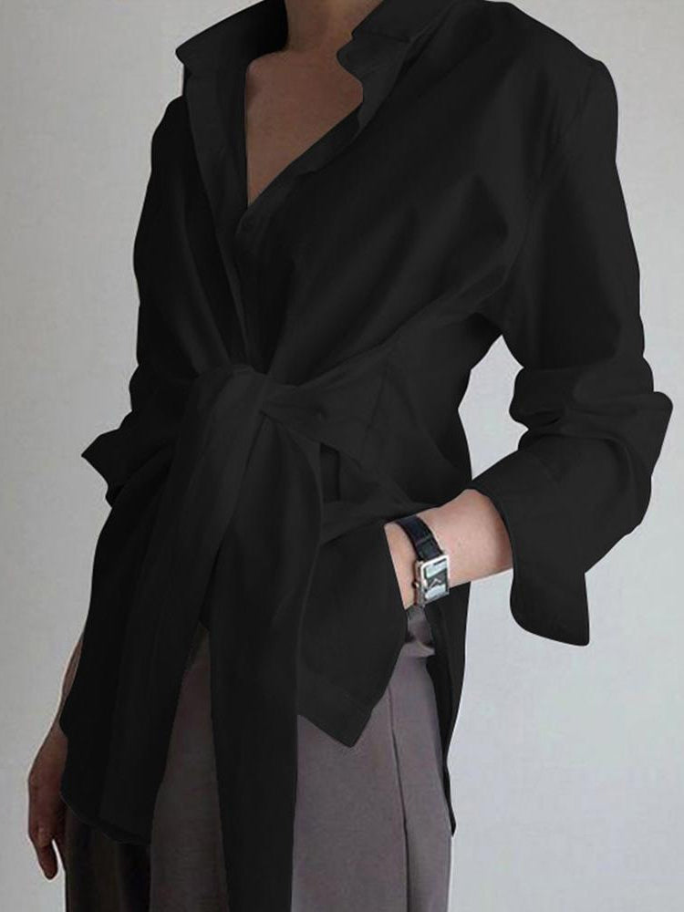 CAMISA LARGA CON BOTONES Y LAZO - Veska 