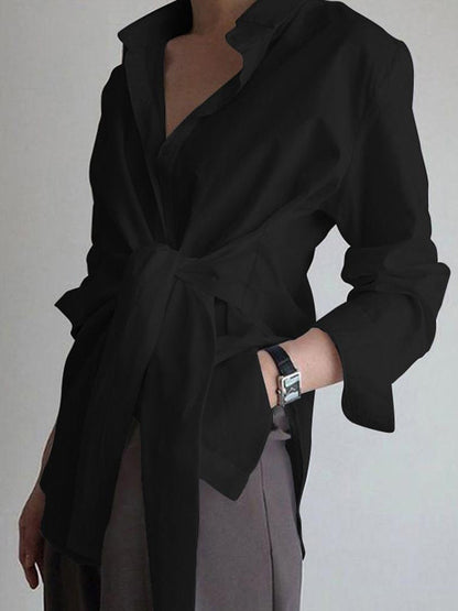 CAMISA LARGA CON BOTONES Y LAZO - Veska 