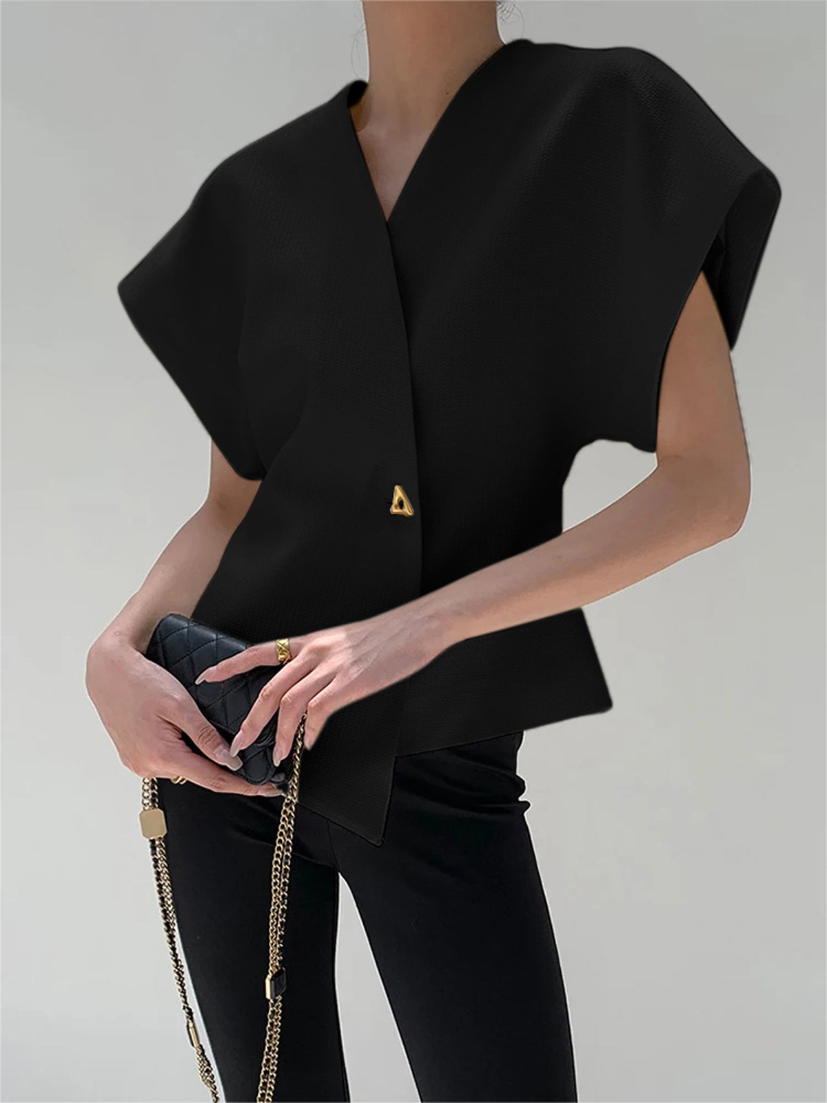 Trendy V-Neck Button Down Blouse - Veska 