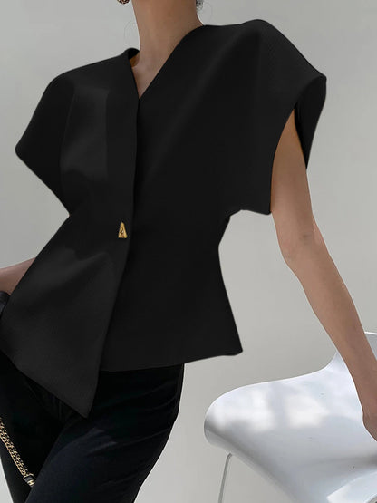 Trendy V-Neck Button Down Blouse - Veska 