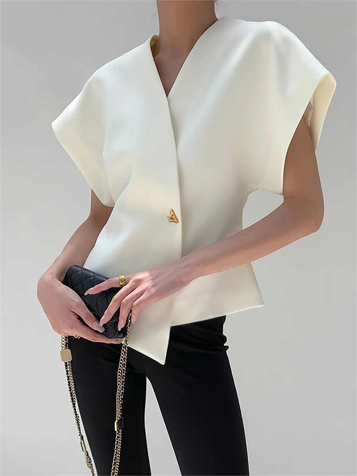 Trendy V-Neck Button Down Blouse - Veska 