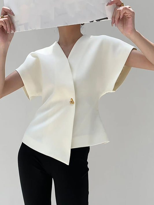 Trendy V-Neck Button Down Blouse - Veska