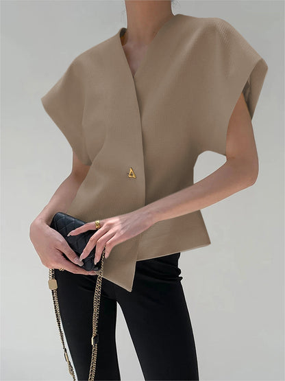 Trendy V-Neck Button Down Blouse - Veska 