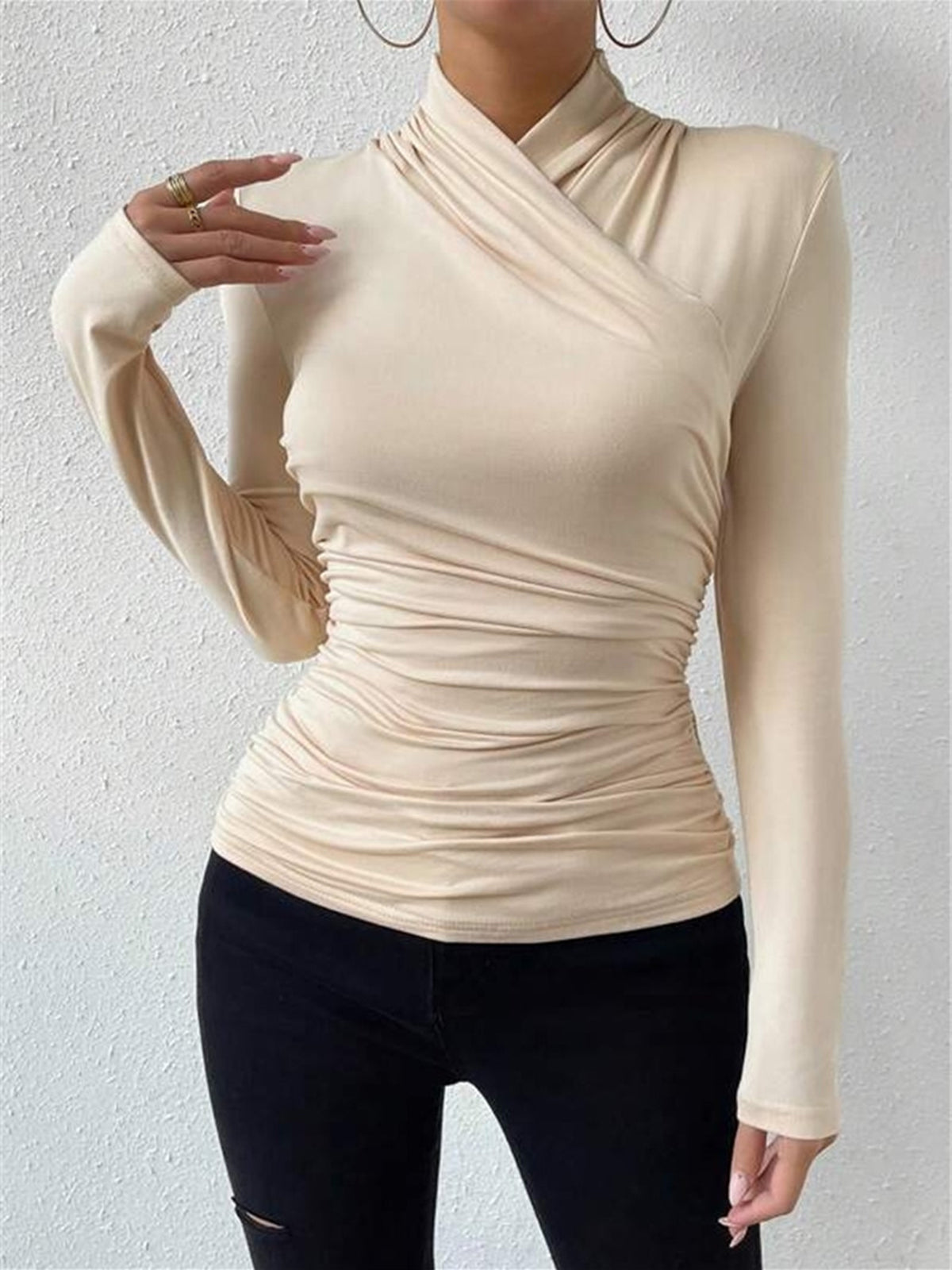 CAMISETA CRUZADA CON CUELLO PLISADO - Veska 