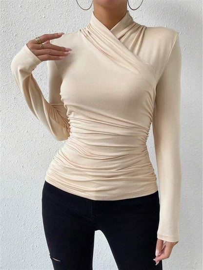 CAMISETA CRUZADA CON CUELLO PLISADO - Veska 