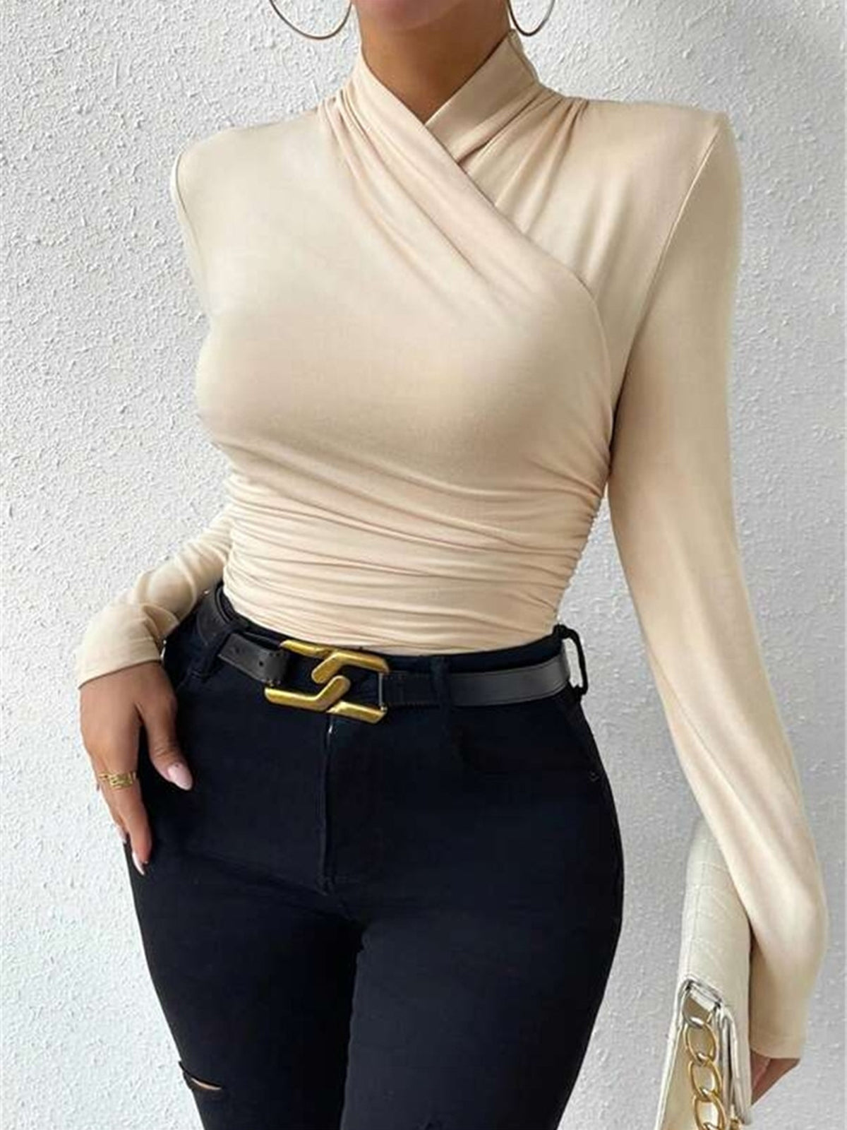 CAMISETA CRUZADA CON CUELLO PLISADO - Veska 