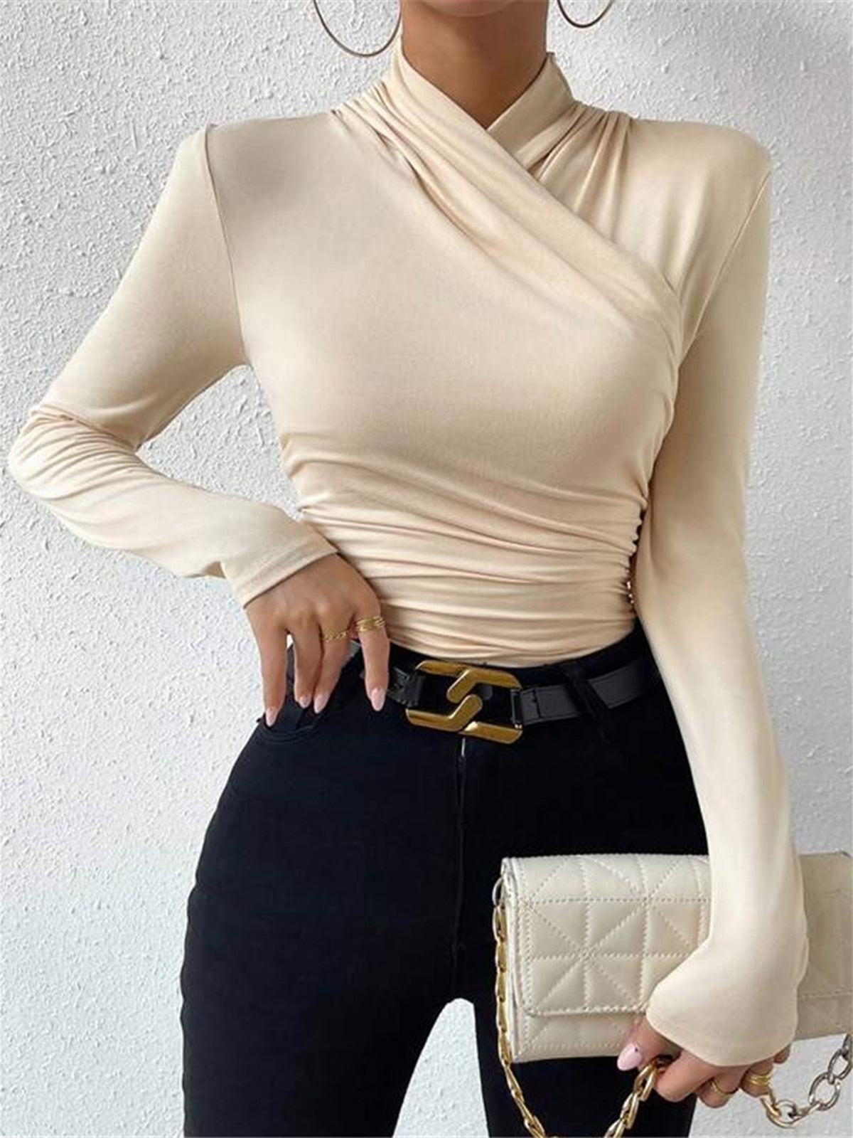 CAMISETA CRUZADA CON CUELLO PLISADO - Veska 