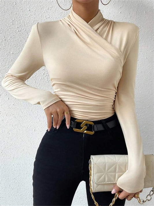 CAMISETA CRUZADA CON CUELLO PLISADO - Veska 