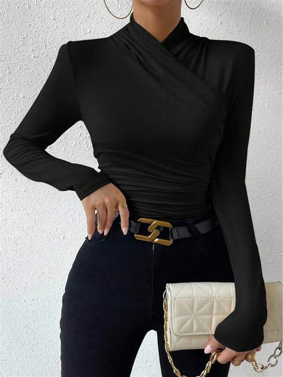 CAMISETA CRUZADA CON CUELLO PLISADO - Veska 