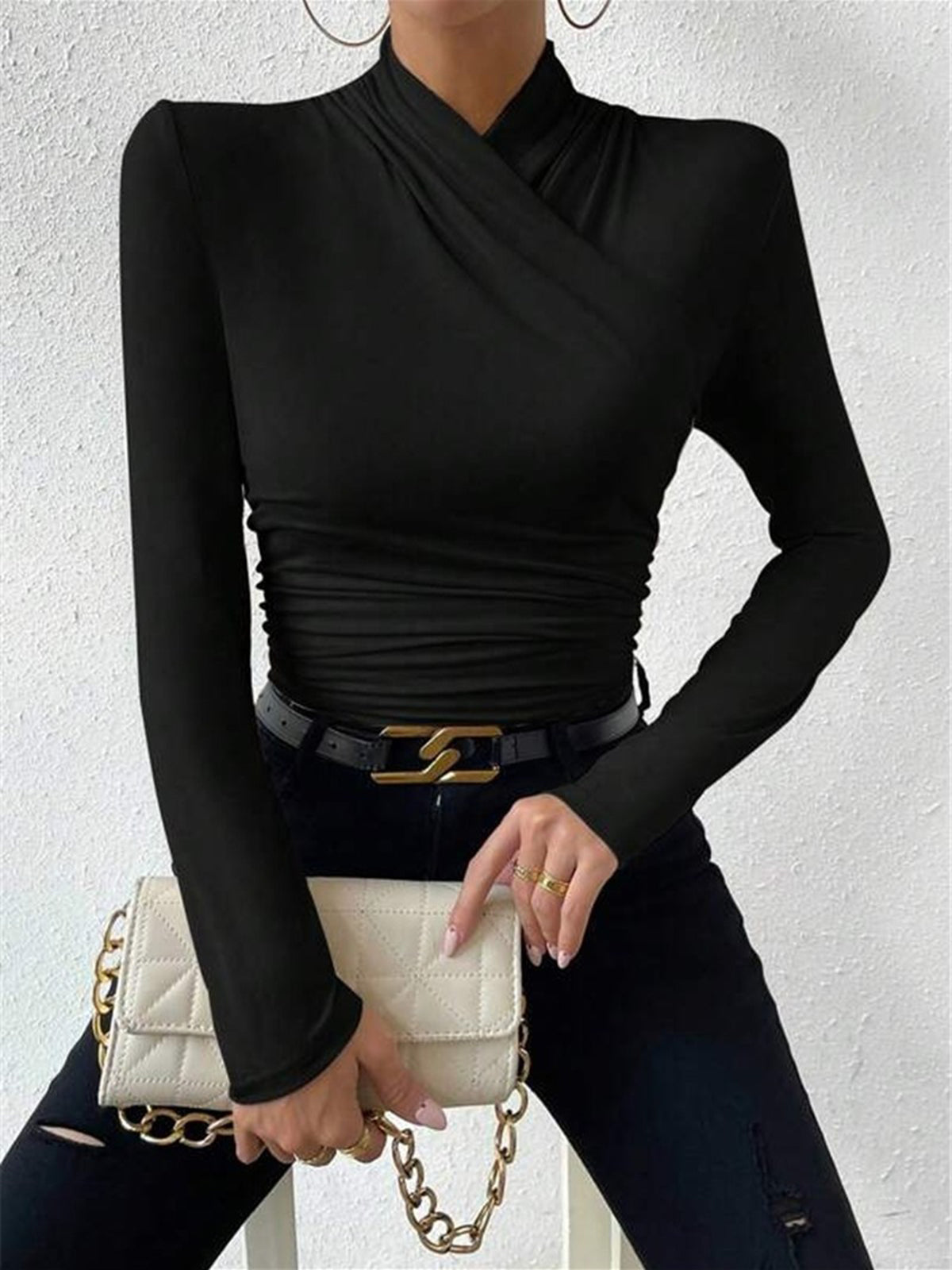 CAMISETA CRUZADA CON CUELLO PLISADO - Veska 