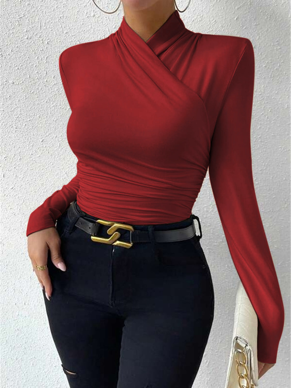 CAMISETA CRUZADA CON CUELLO PLISADO - Veska 
