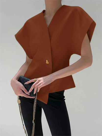 Trendy V-Neck Button Down Blouse - Veska 