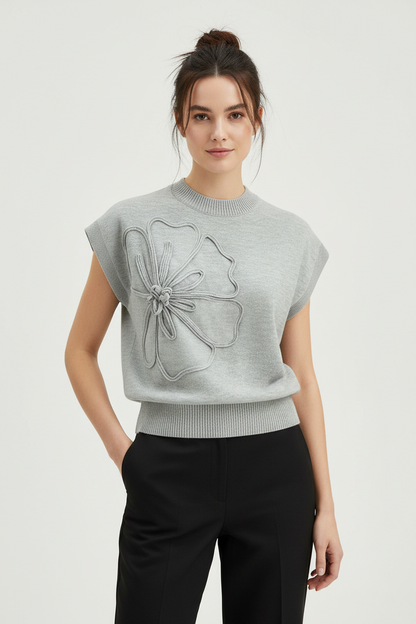 TOP DE PUNTO CON APLIQUE FLORAL - Veska 