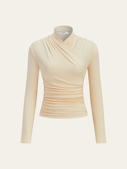 CAMISETA CRUZADA CON CUELLO PLISADO - Veska 