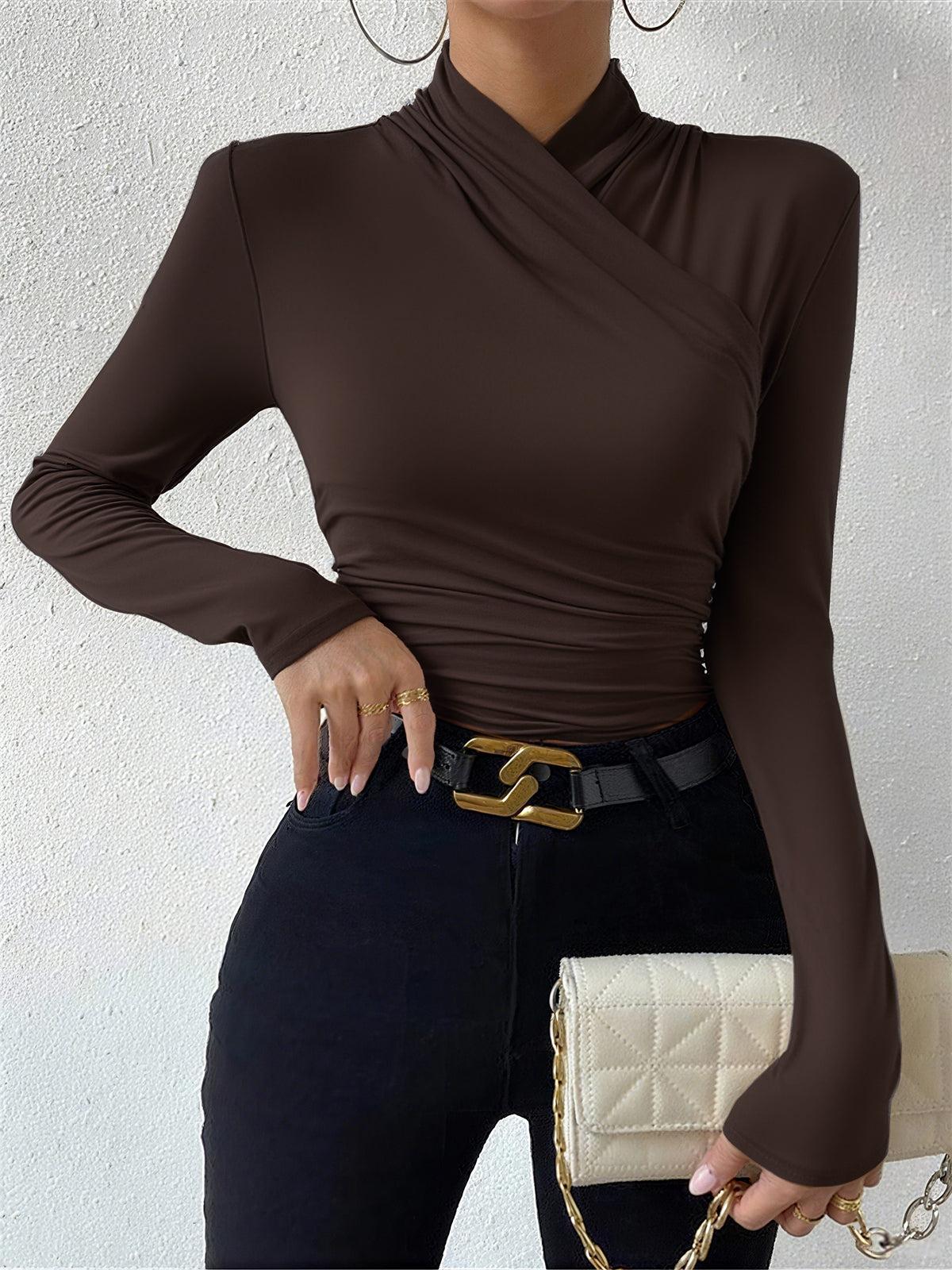 CAMISETA CRUZADA CON CUELLO PLISADO - Veska 