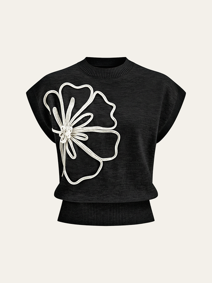 TOP DE PUNTO CON APLIQUE FLORAL - Veska 