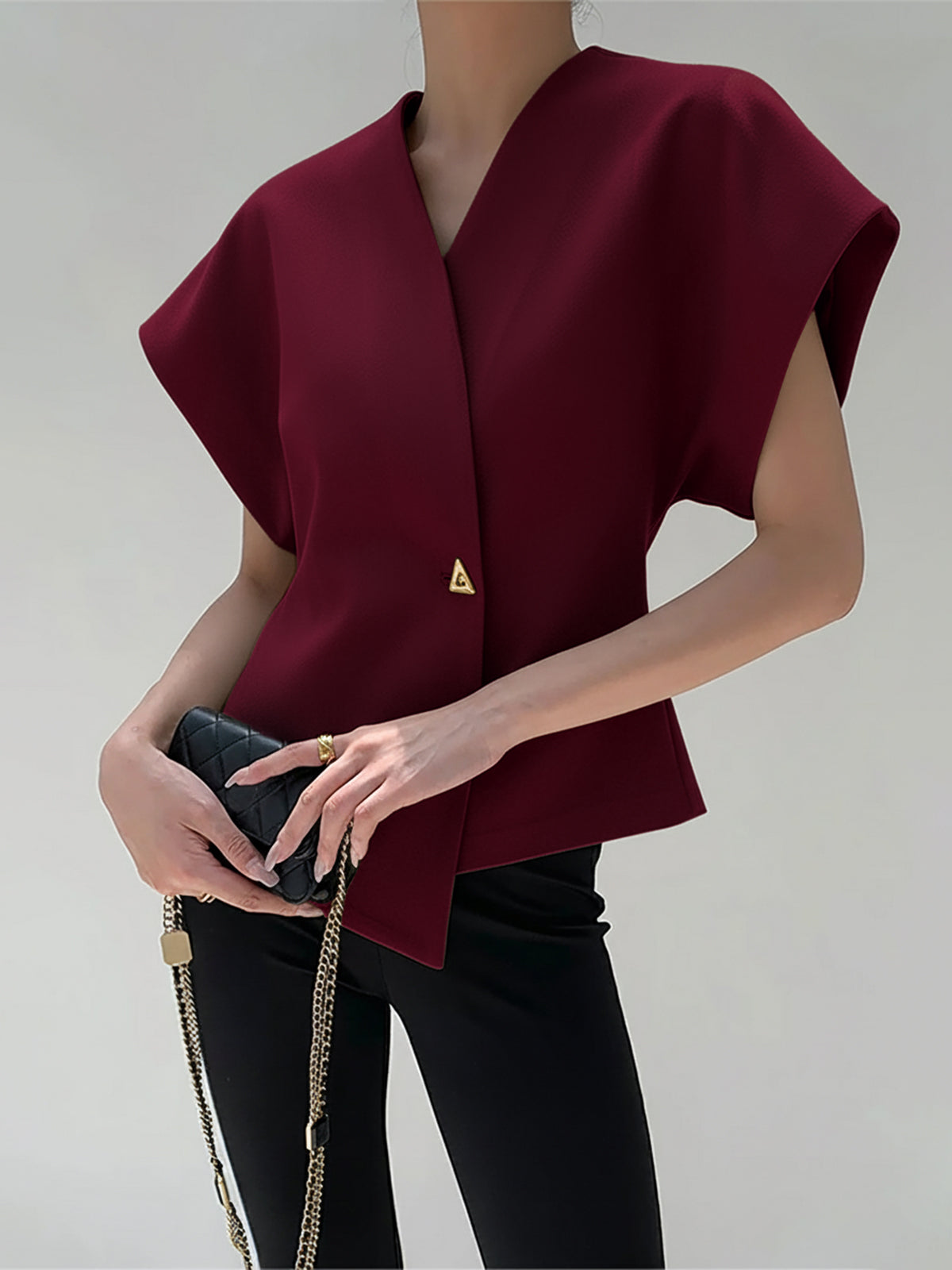 Trendy V-Neck Button Down Blouse - Veska 