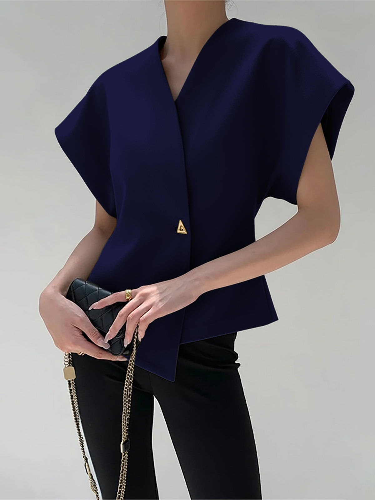 Trendy V-Neck Button Down Blouse - Veska 