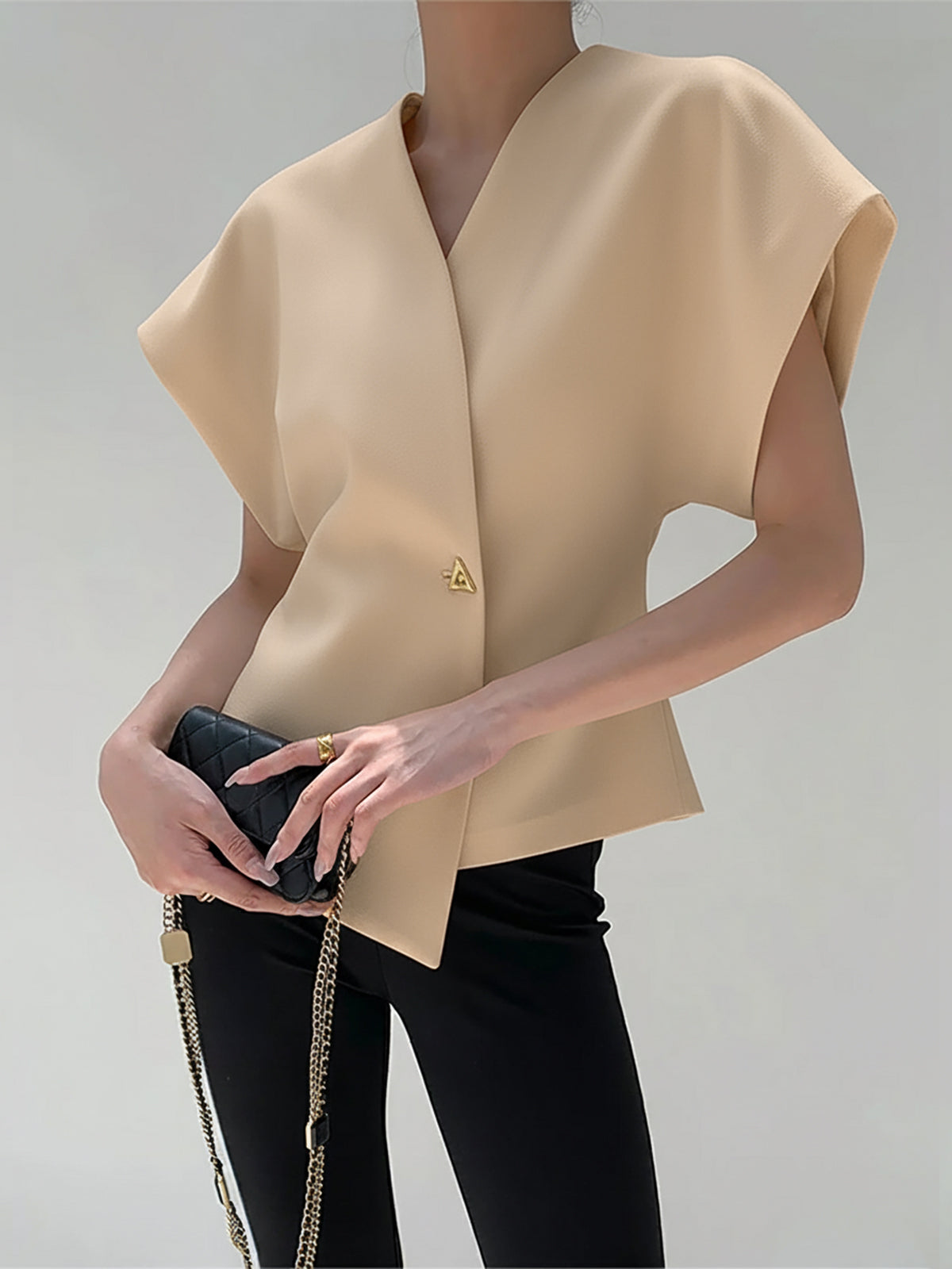 Trendy V-Neck Button Down Blouse - Veska 
