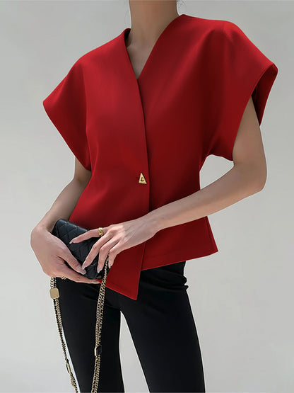 Trendy V-Neck Button Down Blouse - Veska 