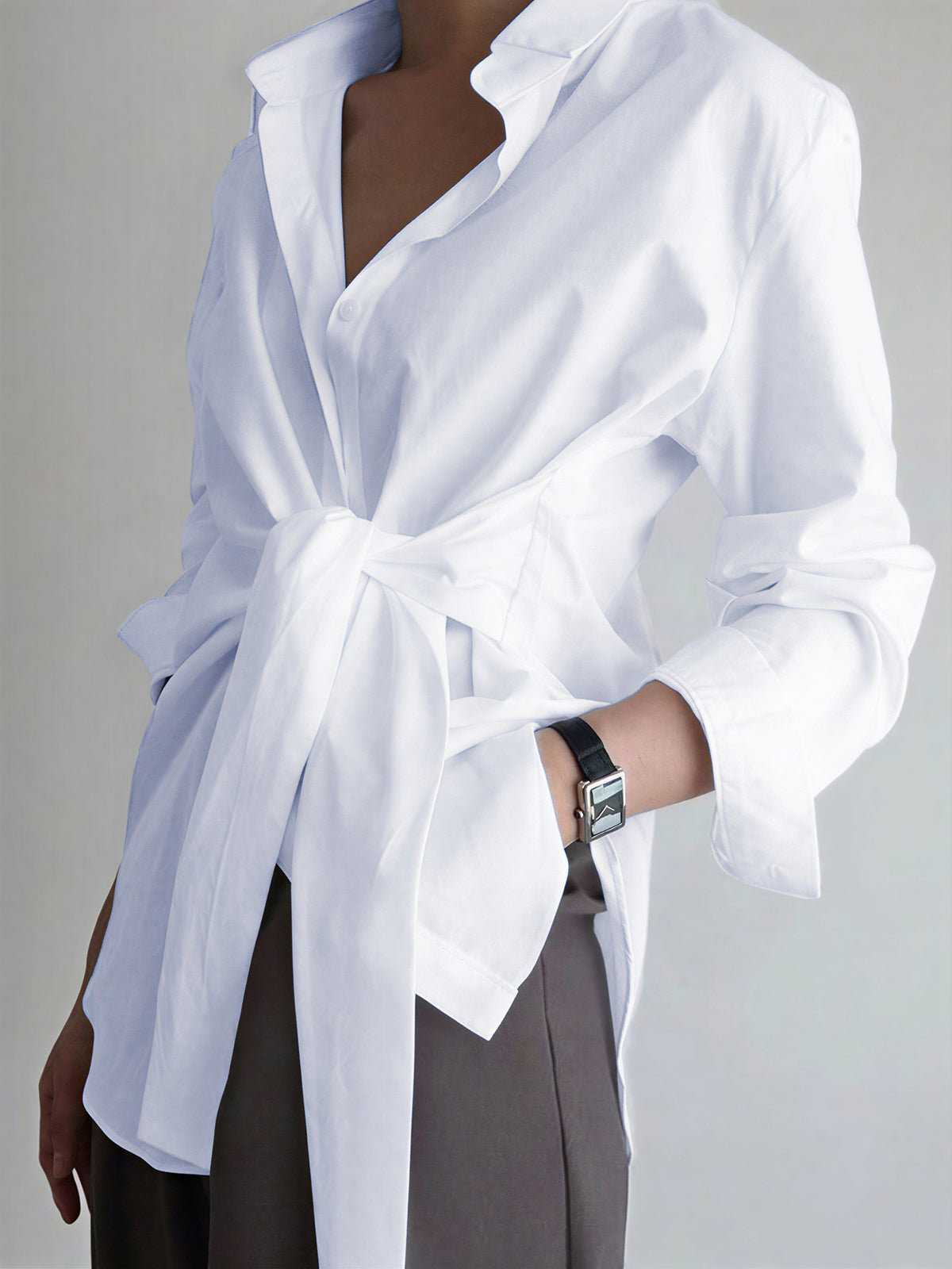 CAMISA LARGA CON BOTONES Y LAZO - Veska 