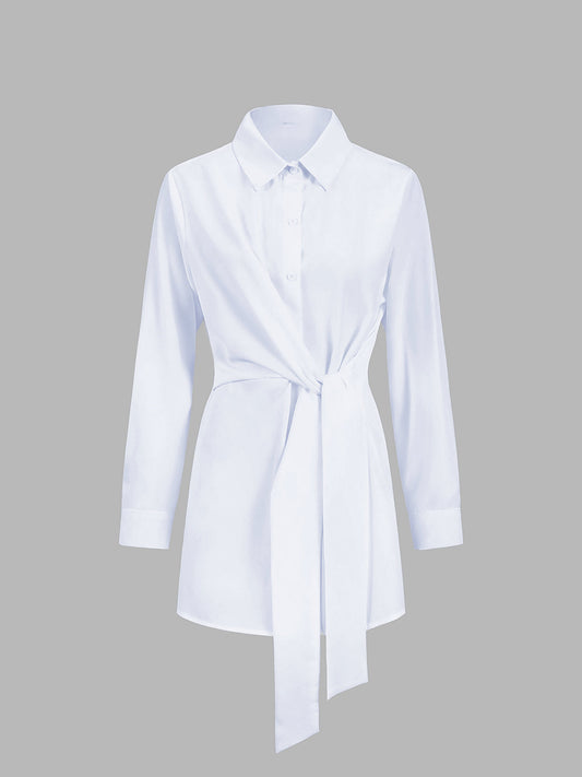 CAMISA LARGA CON BOTONES Y LAZO - Veska