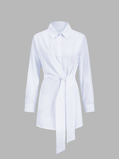 CAMISA LARGA CON BOTONES Y LAZO - Veska 