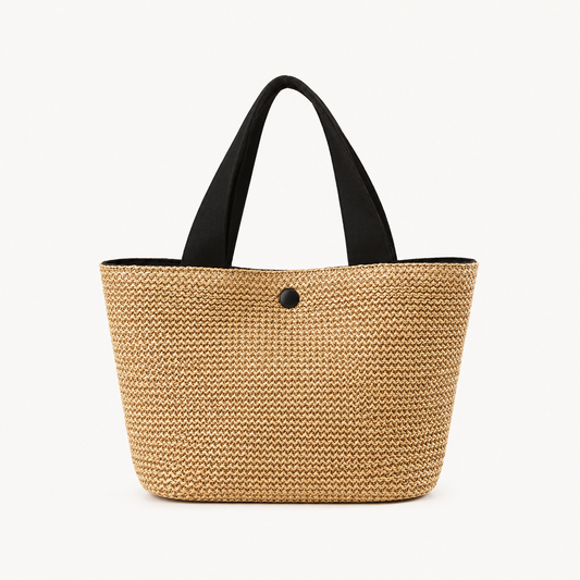 Bolso de rafia y algodón de VESKA, con diseño elegante y textura natural, ideal para looks casual y sofisticados.