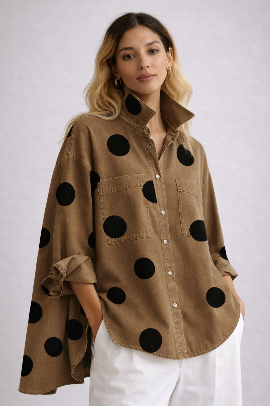 CAMISA DENIM OVERSIZE CON LUNARES - Veska 