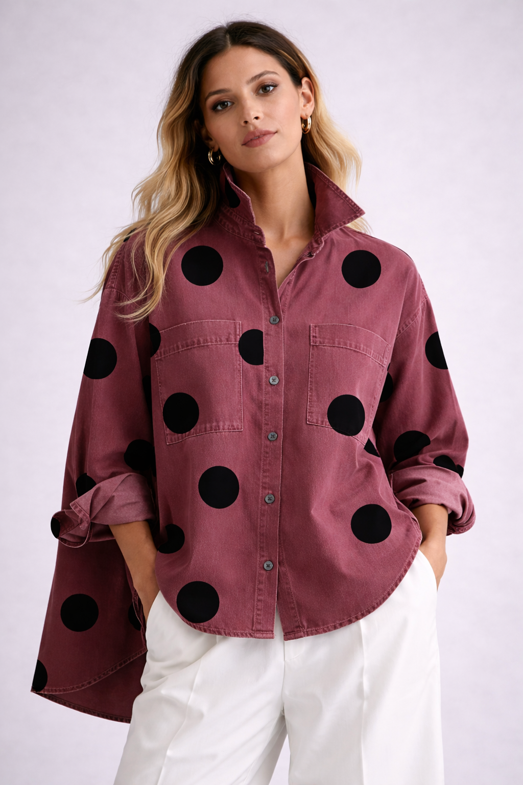 CAMISA DENIM OVERSIZE CON LUNARES - Veska 