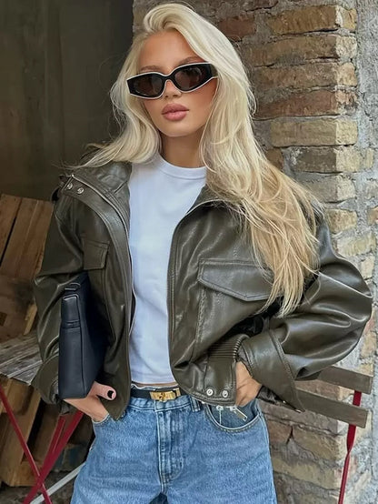 ARIA | Atlas Cropped Leather Jacket - Veska 