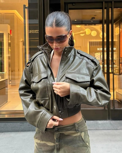 ARIA | Atlas Cropped Leather Jacket - Veska 
