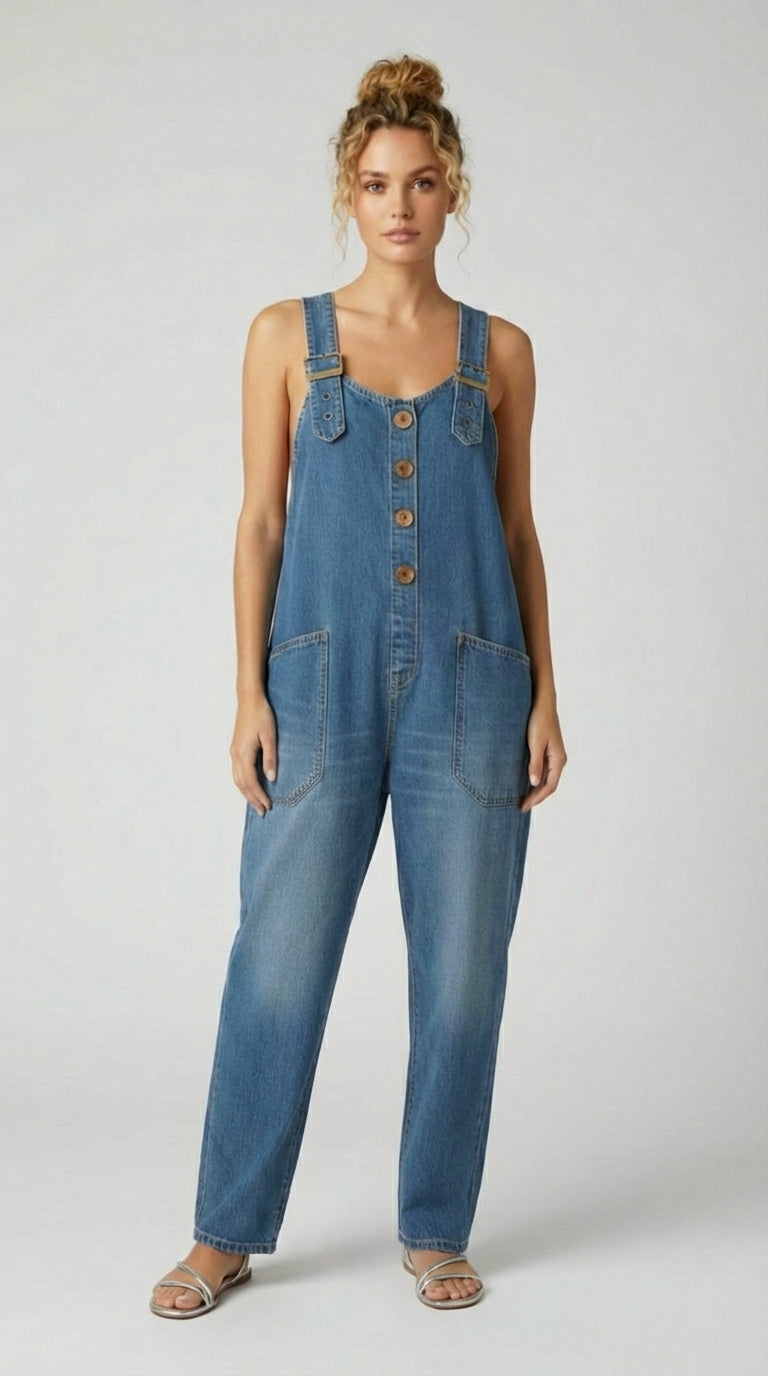 MONO DENIM CASUAL CON TIRANTES AJUSTABLES - Veska 