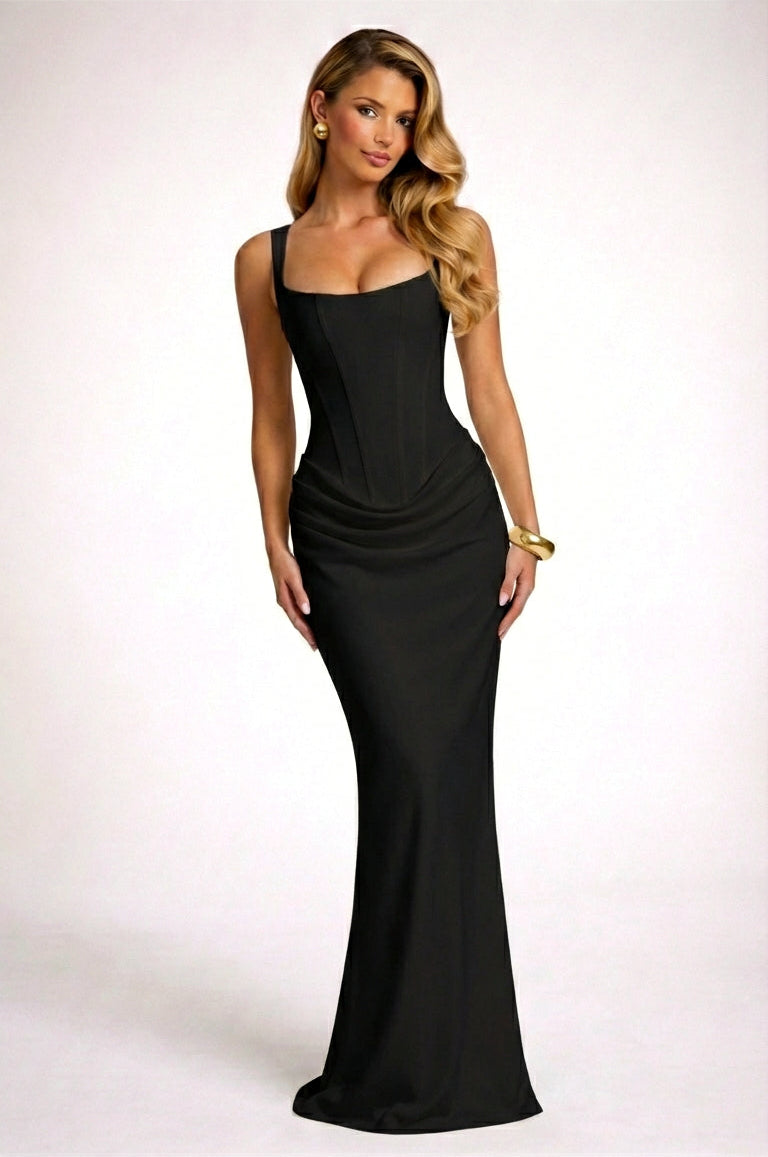 VESTIDO LARGO CORSET DRAPEADO - Veska 