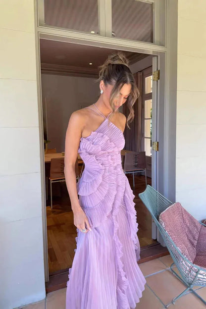 VESTIDO CON VOLANTES ESCOTE HALTER - Veska 
