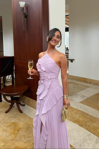 VESTIDO CON VOLANTES ESCOTE HALTER - Veska 