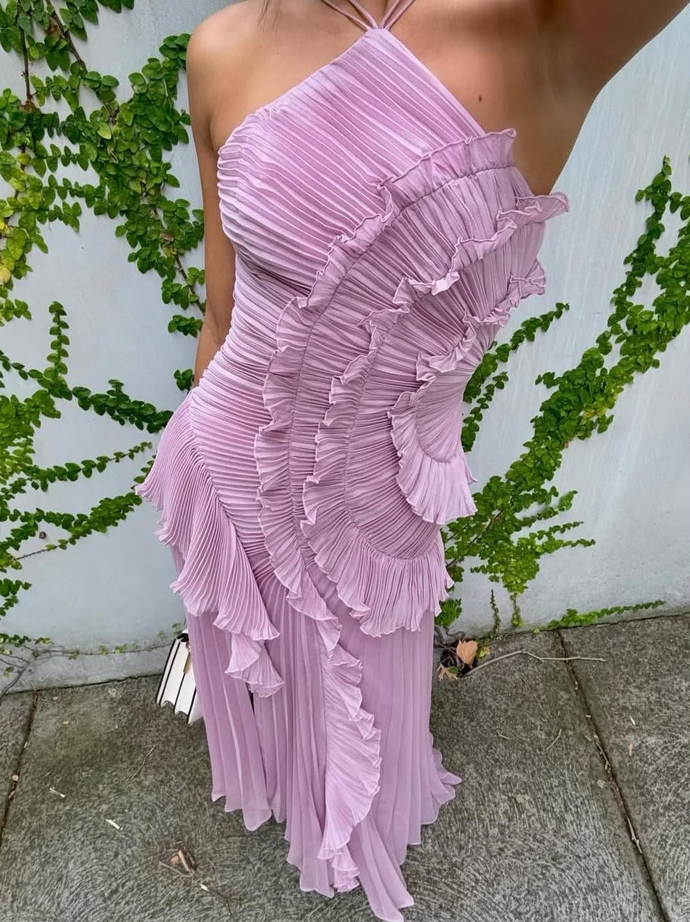 VESTIDO CON VOLANTES ESCOTE HALTER - Veska 