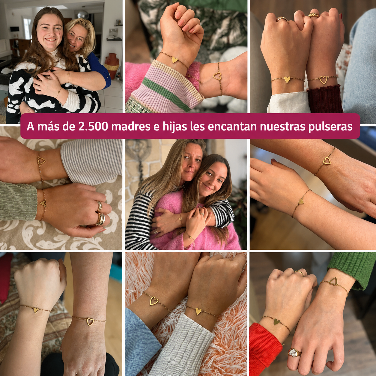 Set de pulseras con corazón de Veska, pulseras de moda con dijes en forma de corazón y diseños elegantes en tonos metálicos.